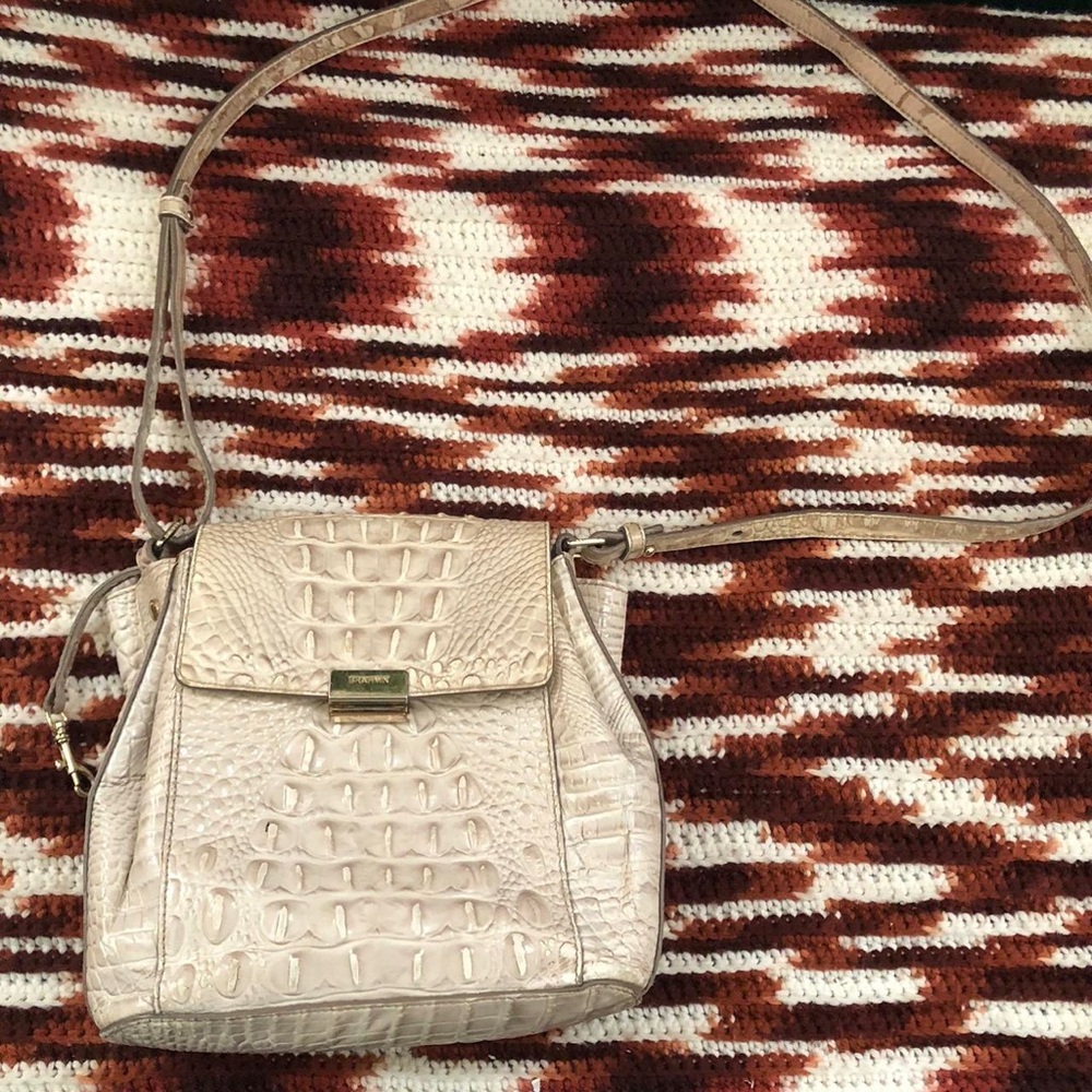 Brahmin Melbourne Collection Ivory Dream Margo Crossbody Bag Purse Leather Croc